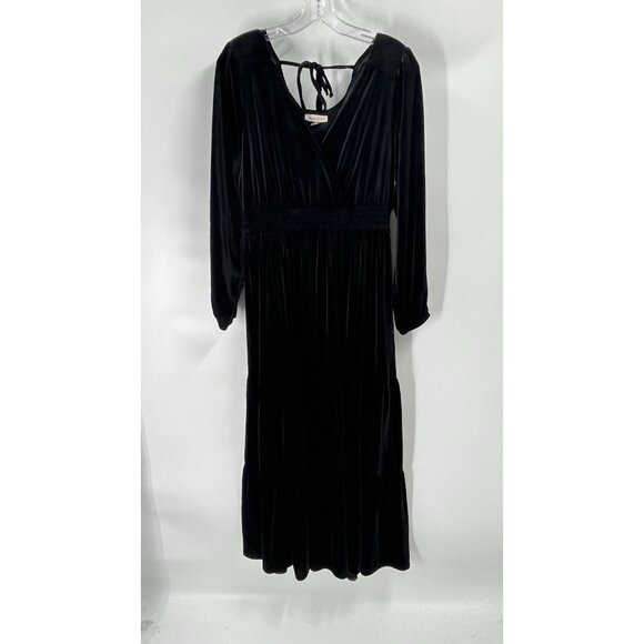 Knox Rose Black Velvet Long Sleeve Dress Witchycore Goth Sz Medium Maxi Boho - Picture 2 of 9